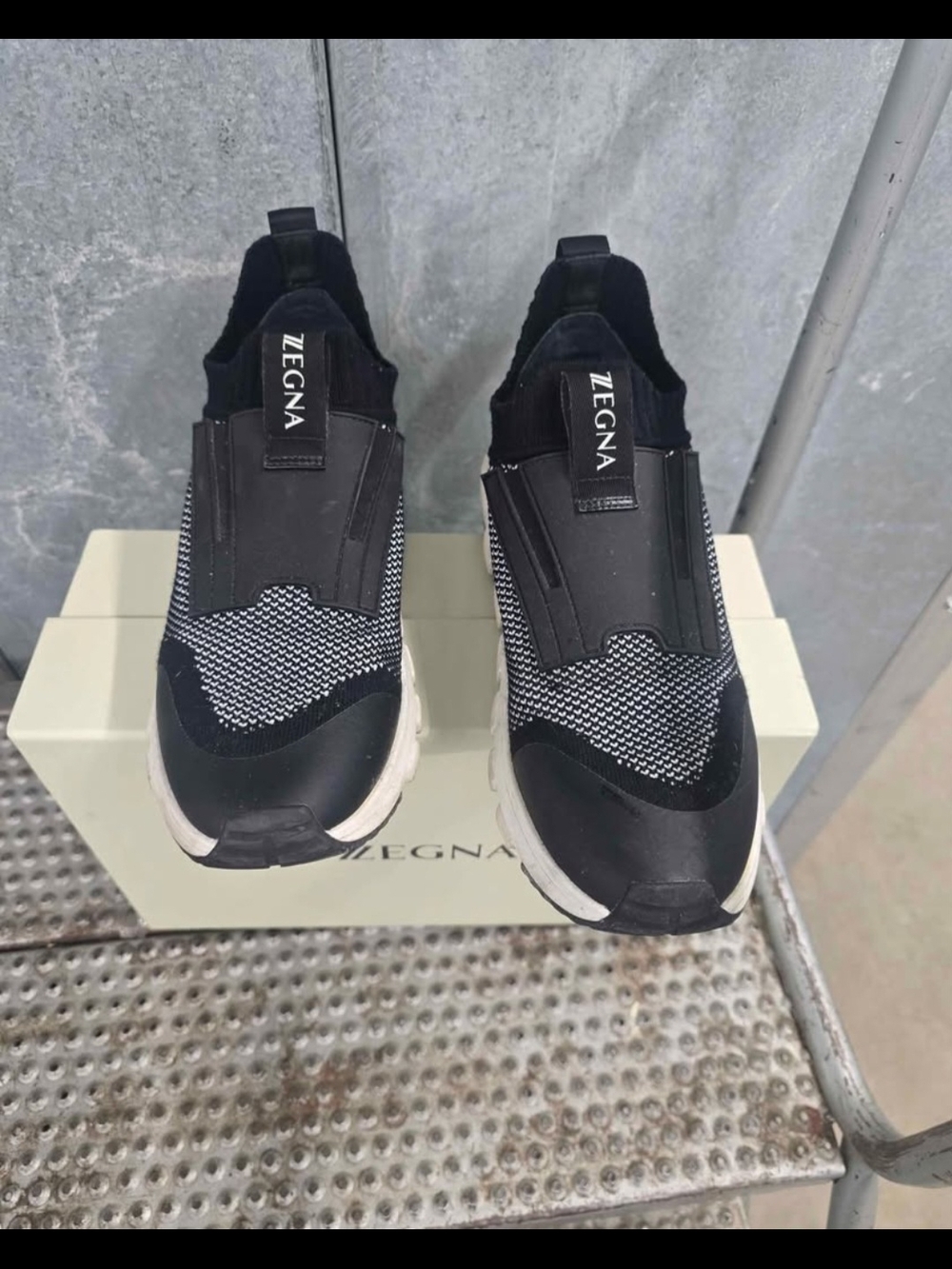 Zegna Men’s Black Knit Slip-On Sneakers